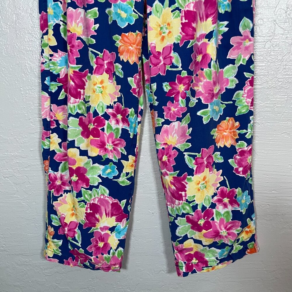 Lauren Ralph Lauren Women S Pink Blue Floral Pajama Set Cotton Button Front - Picture 10 of 13